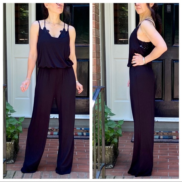 BLACK WIDE LEG TANK JUMPSUIT - Picture 3 of 11